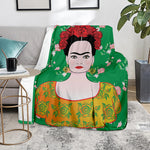 Frida Kahlo And Pink Floral Print Blanket