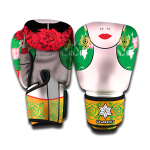 Frida Kahlo And Pink Floral Print Boxing Gloves