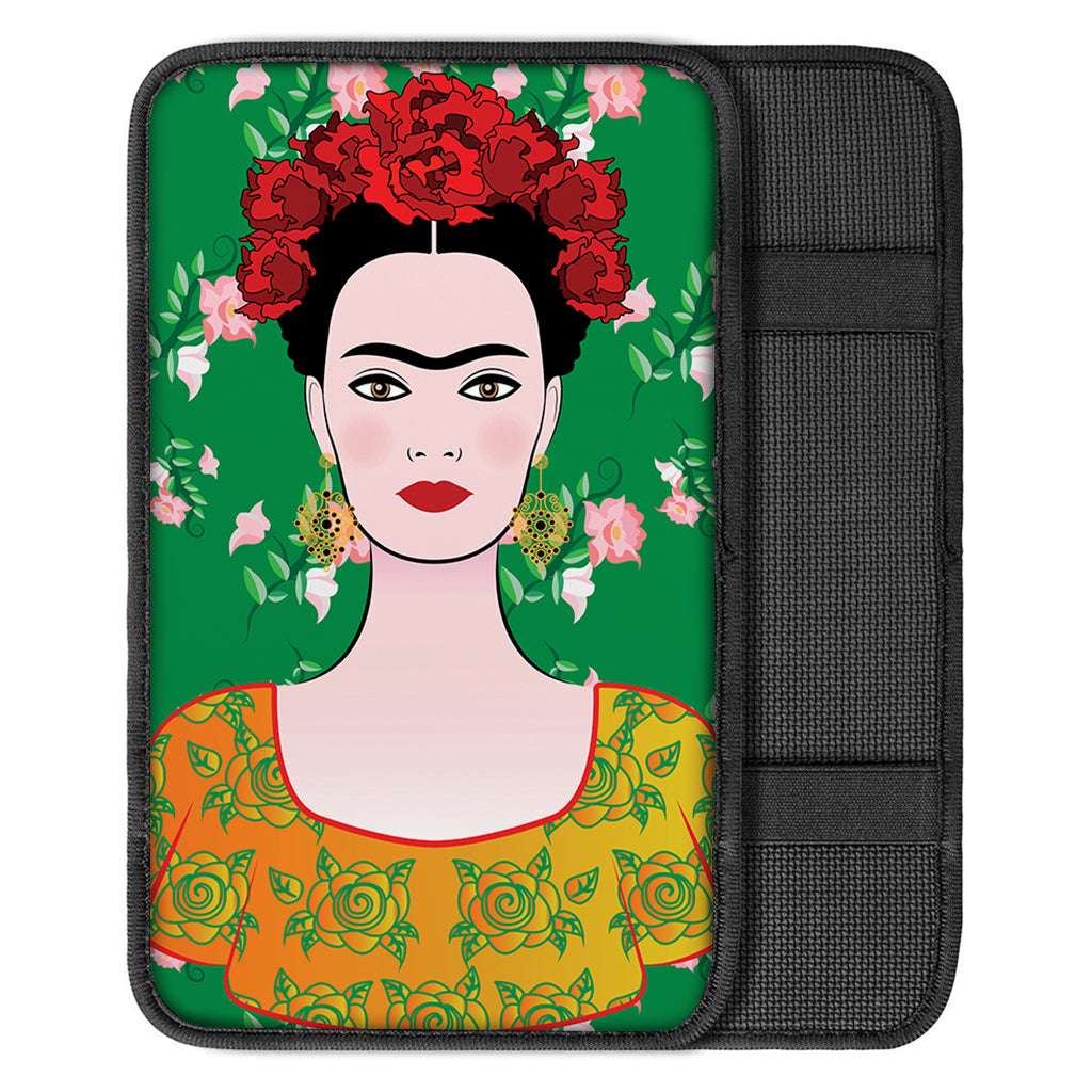 Frida Kahlo And Pink Floral Print Car Center Console Cover