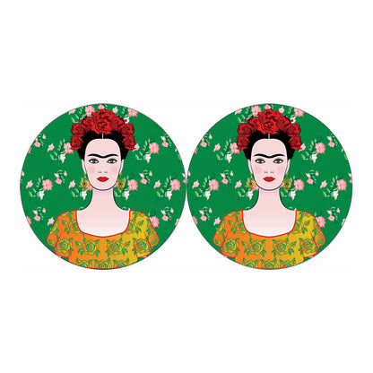 Frida Kahlo And Pink Floral Print Car Coasters
