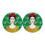 Frida Kahlo And Pink Floral Print Car Coasters