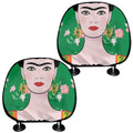 Frida Kahlo And Pink Floral Print Car Headrest Covers