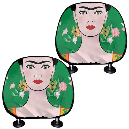Frida Kahlo And Pink Floral Print Car Headrest Covers