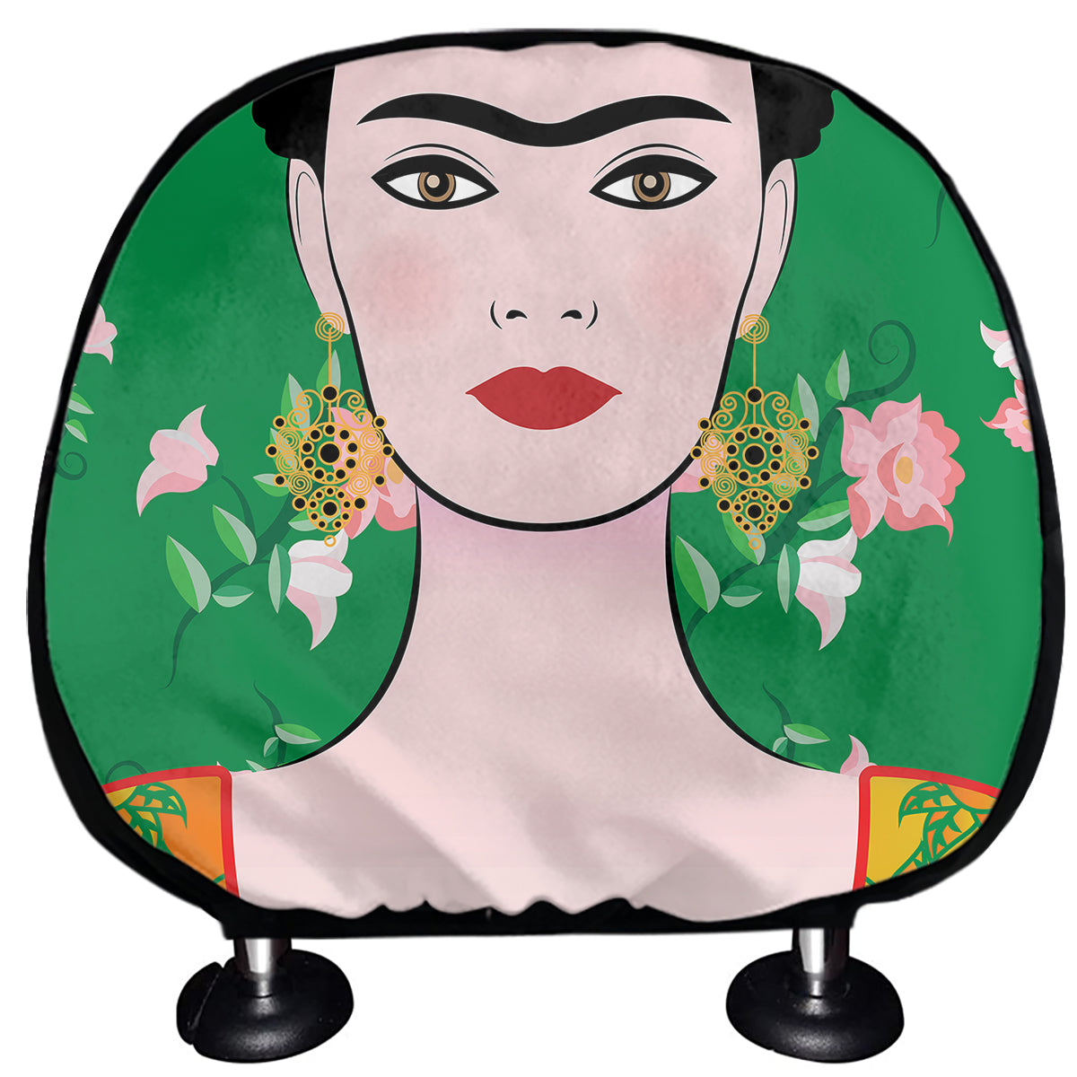 Frida Kahlo And Pink Floral Print Car Headrest Covers