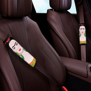 Frida Kahlo And Pink Floral Print Car Seat Belt Covers