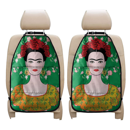 Frida Kahlo And Pink Floral Print Car Seat Organizers