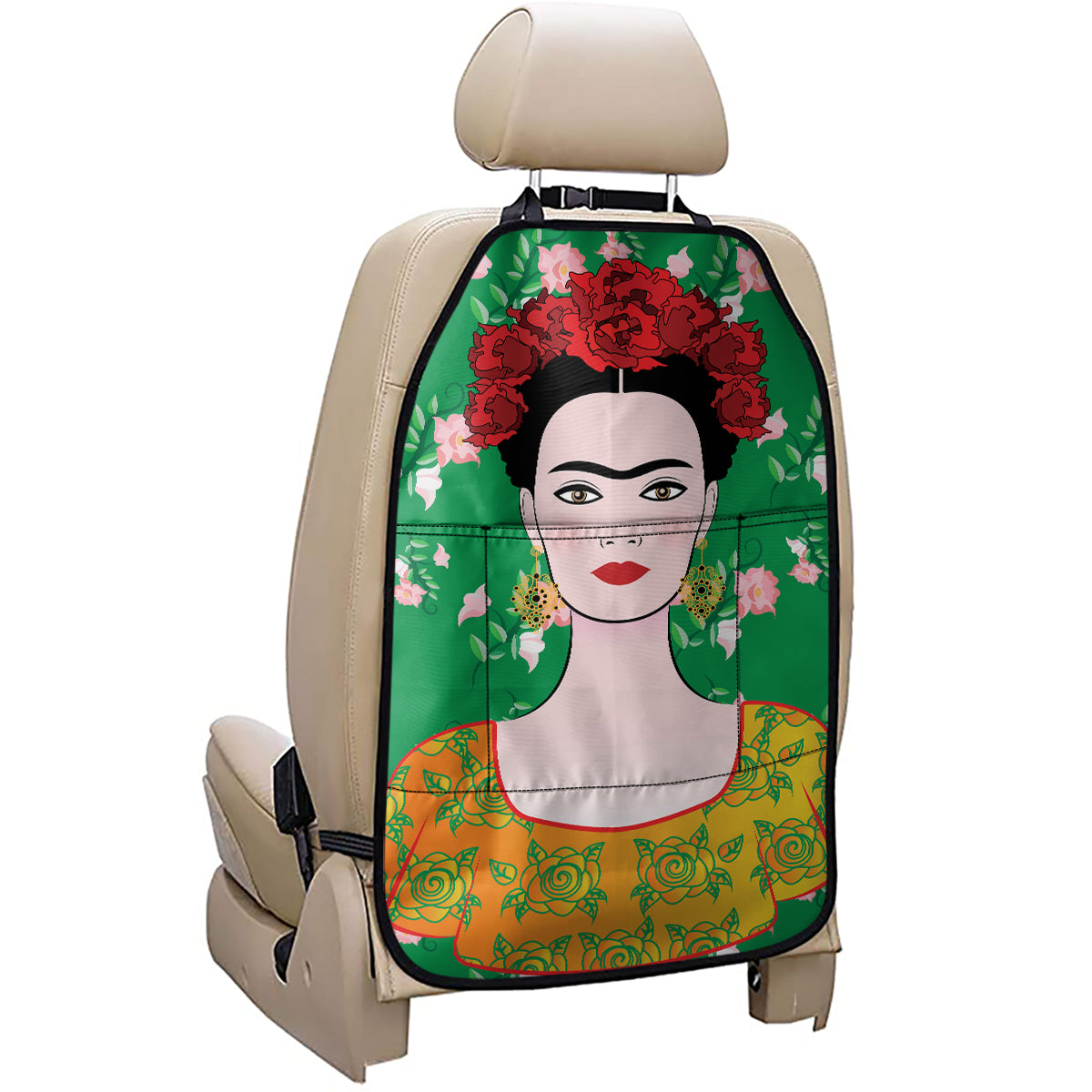Frida Kahlo And Pink Floral Print Car Seat Organizers