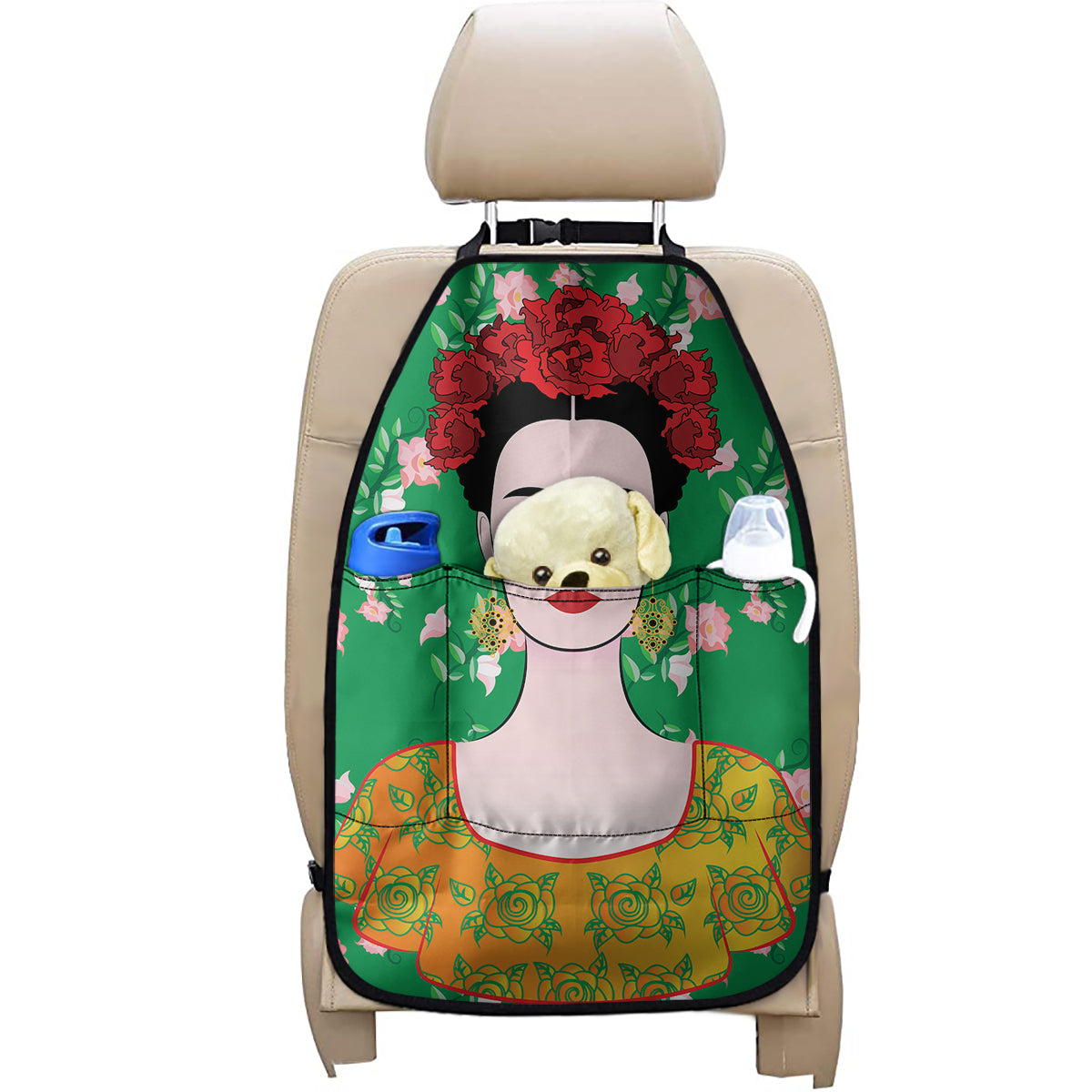 Frida Kahlo And Pink Floral Print Car Seat Organizers