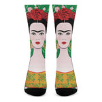 Frida Kahlo And Pink Floral Print Crew Socks