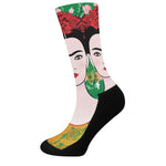 Frida Kahlo And Pink Floral Print Crew Socks