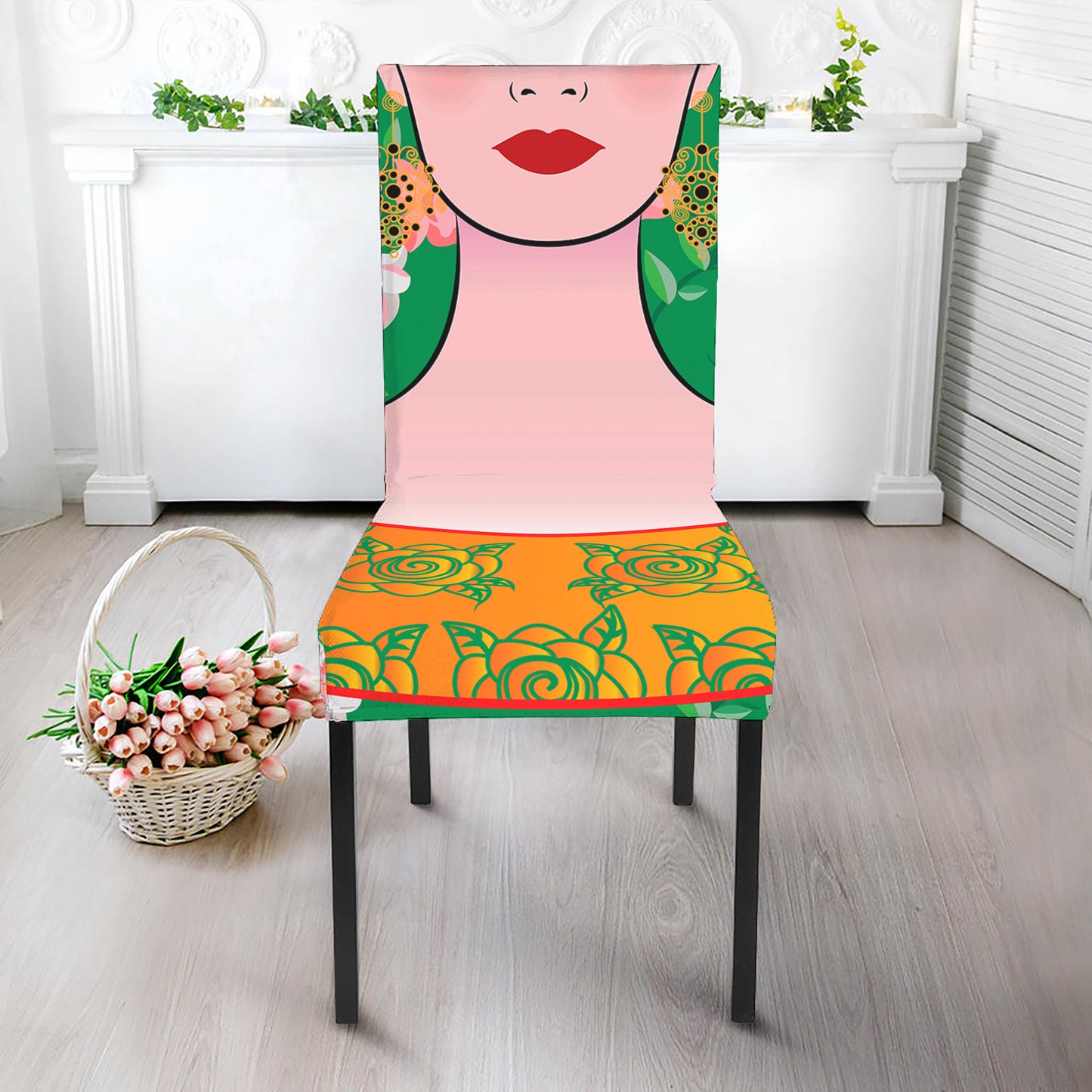 Frida Kahlo And Pink Floral Print Dining Chair Slipcover