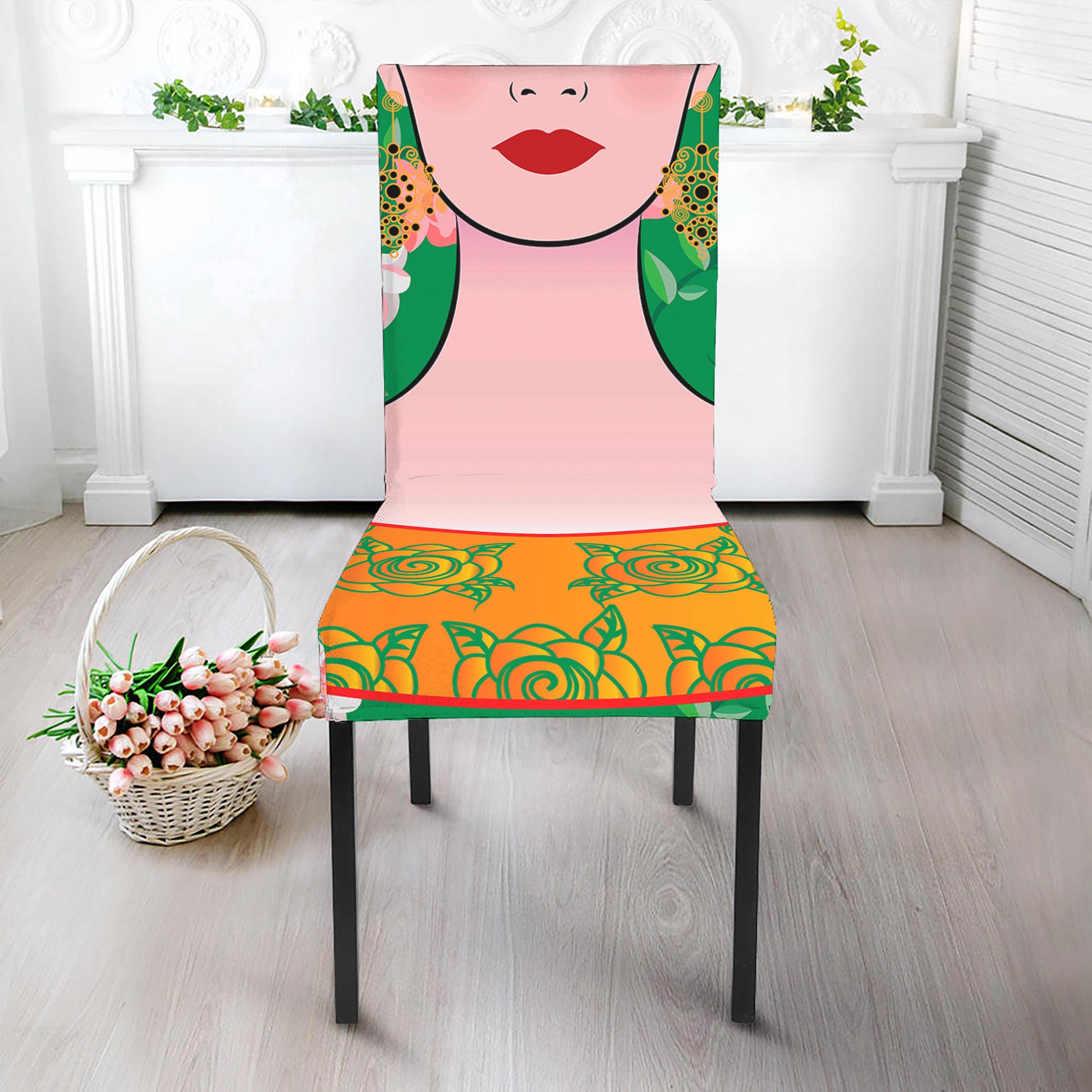 Frida Kahlo And Pink Floral Print Dining Chair Slipcover