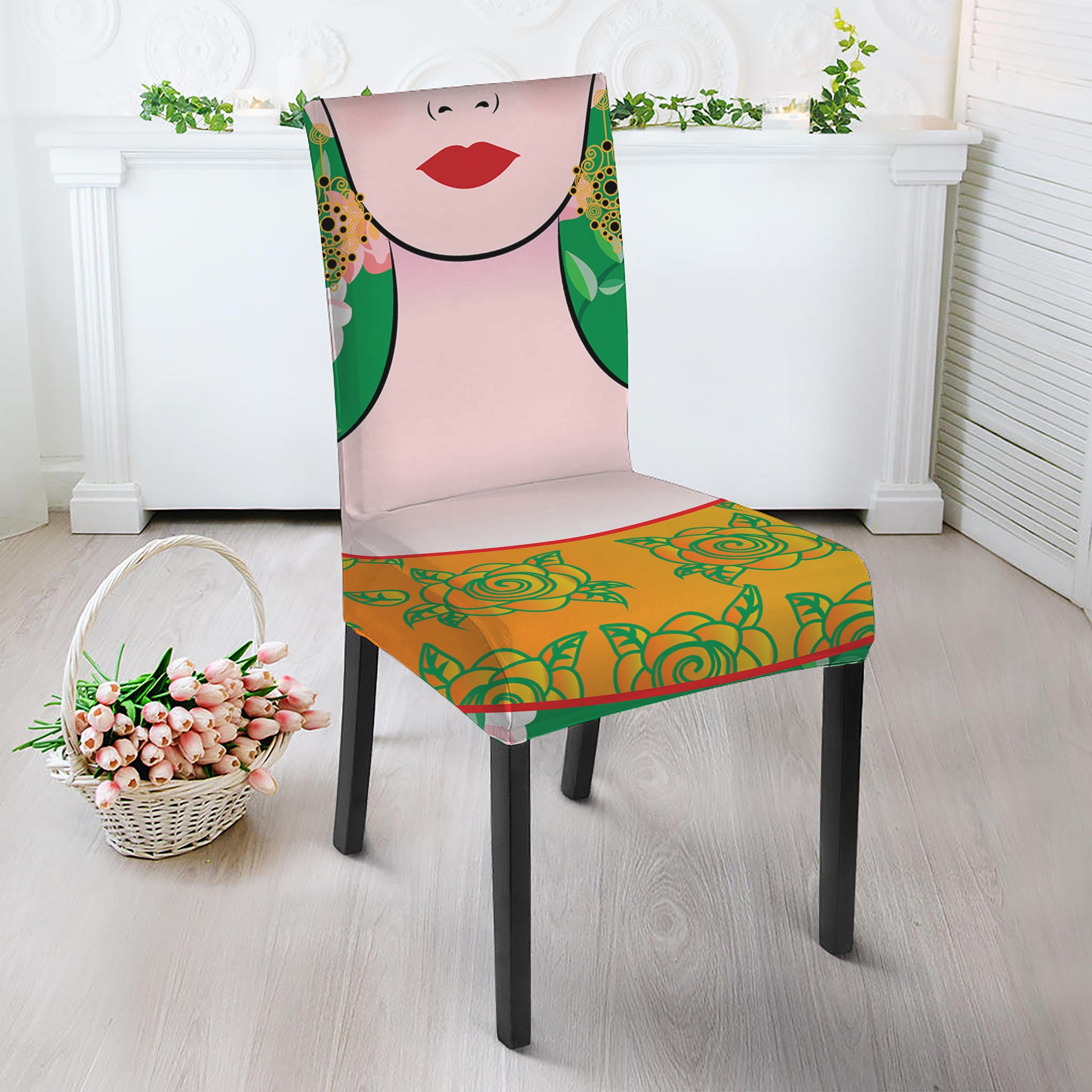 Frida Kahlo And Pink Floral Print Dining Chair Slipcover