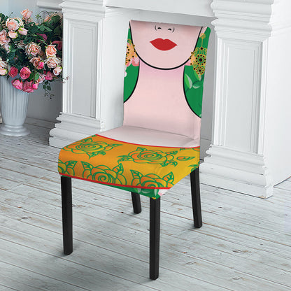 Frida Kahlo And Pink Floral Print Dining Chair Slipcover
