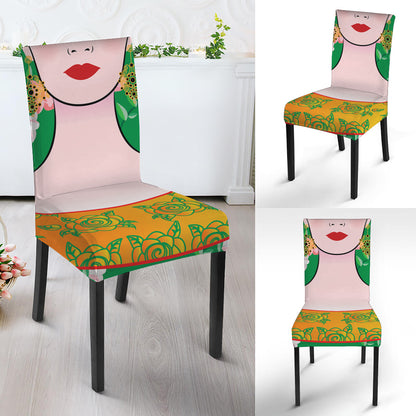 Frida Kahlo And Pink Floral Print Dining Chair Slipcover