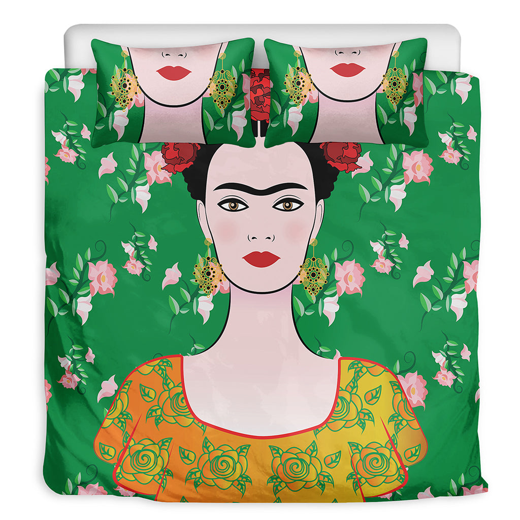 Frida Kahlo And Pink Floral Print Duvet Cover Bedding Set