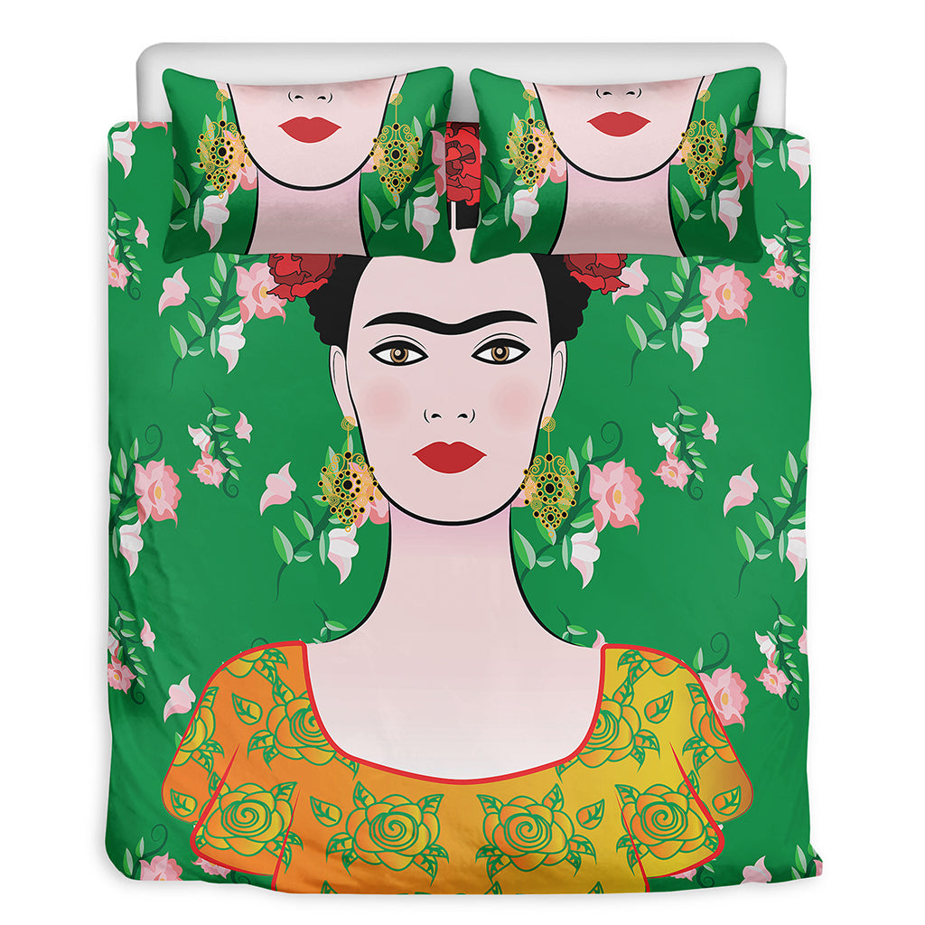 Frida Kahlo And Pink Floral Print Duvet Cover Bedding Set