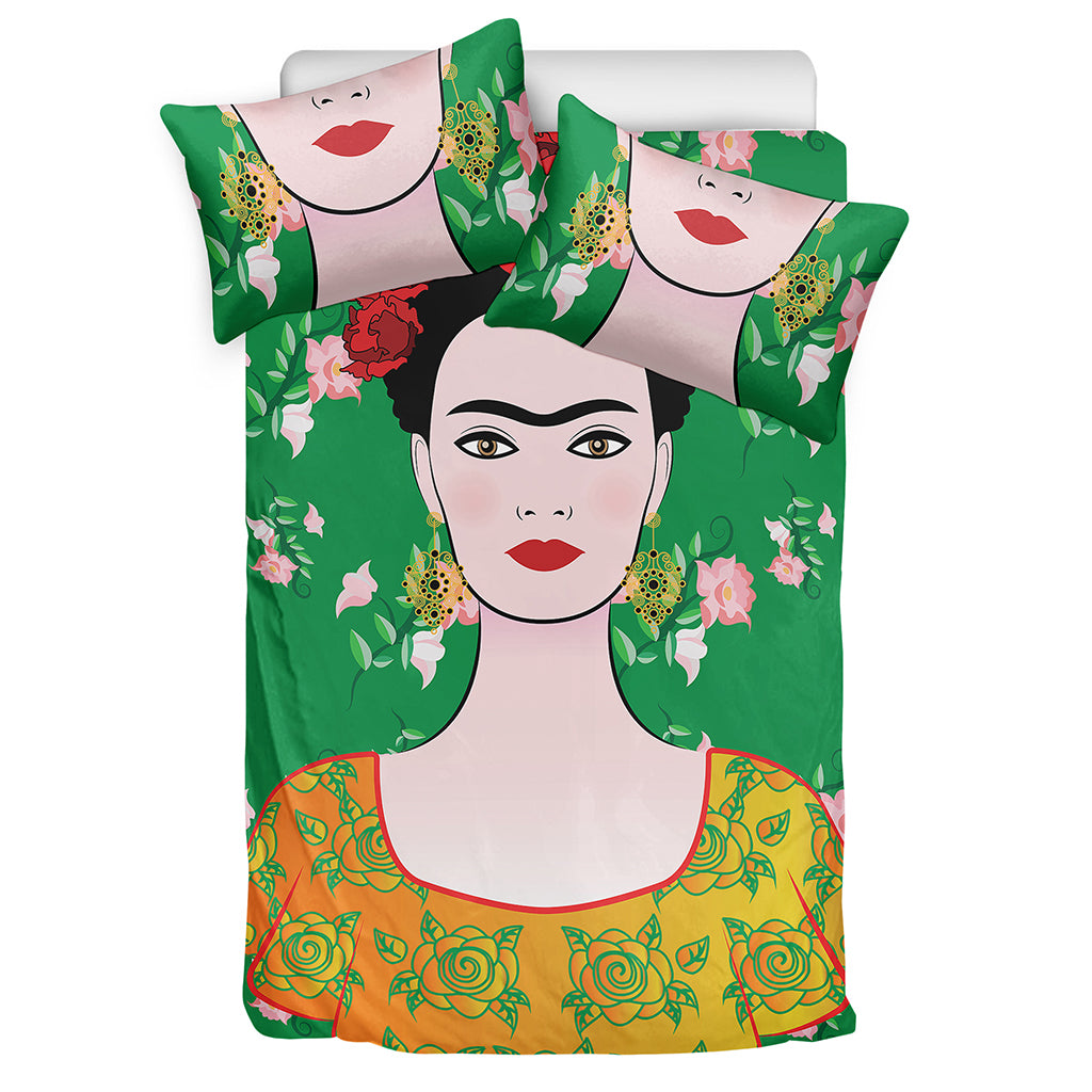 Frida Kahlo And Pink Floral Print Duvet Cover Bedding Set