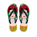 Frida Kahlo And Pink Floral Print Flip Flops