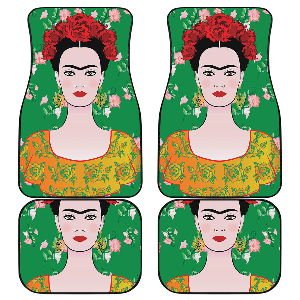 Frida Kahlo And Pink Floral Print Front and Back Car Floor Mats