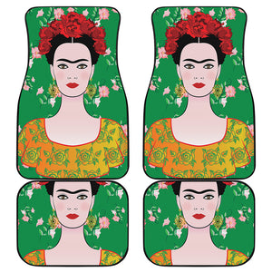 Frida Kahlo And Pink Floral Print Front and Back Car Floor Mats