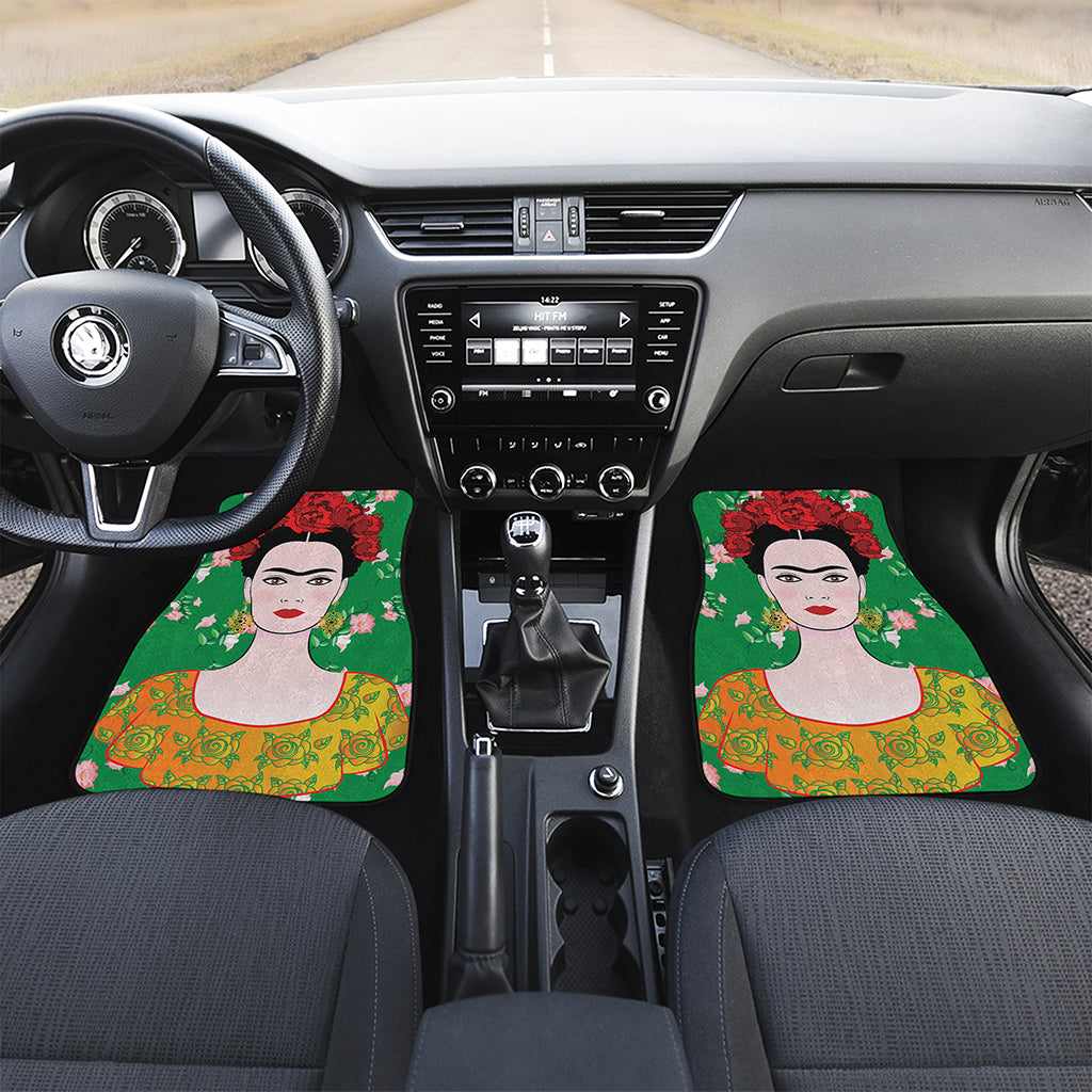 Frida Kahlo And Pink Floral Print Front and Back Car Floor Mats