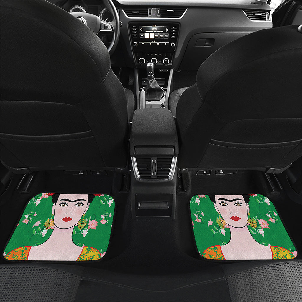 Frida Kahlo And Pink Floral Print Front and Back Car Floor Mats