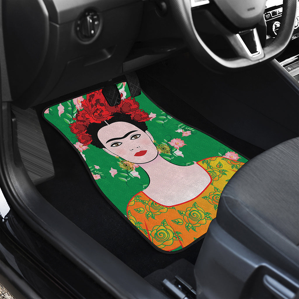 Frida Kahlo And Pink Floral Print Front and Back Car Floor Mats