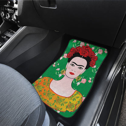 Frida Kahlo And Pink Floral Print Front and Back Car Floor Mats