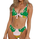 Frida Kahlo And Pink Floral Print Front Bow Tie Bikini