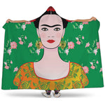 Frida Kahlo And Pink Floral Print Hooded Blanket