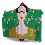 Frida Kahlo And Pink Floral Print Hooded Blanket
