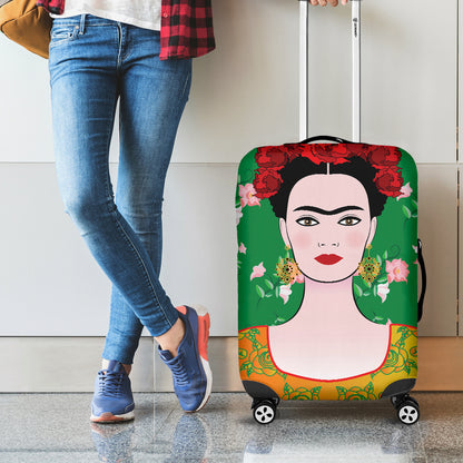 Frida Kahlo And Pink Floral Print Luggage Cover