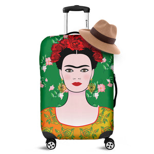 Frida Kahlo And Pink Floral Print Luggage Cover