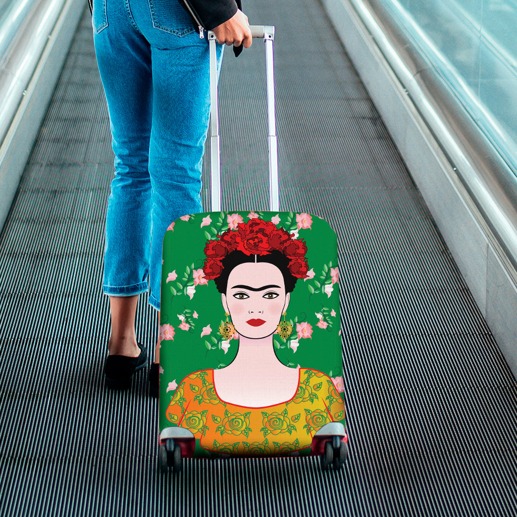 Frida Kahlo And Pink Floral Print Luggage Cover