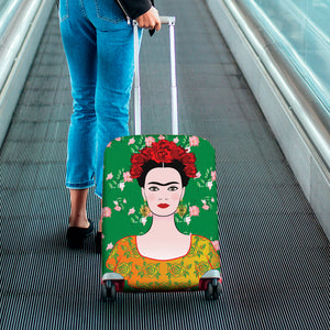 Frida Kahlo And Pink Floral Print Luggage Cover