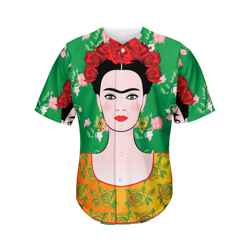 Frida Kahlo And Pink Floral Print Men's Baseball Jersey