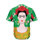 Frida Kahlo And Pink Floral Print Men's Baseball Jersey