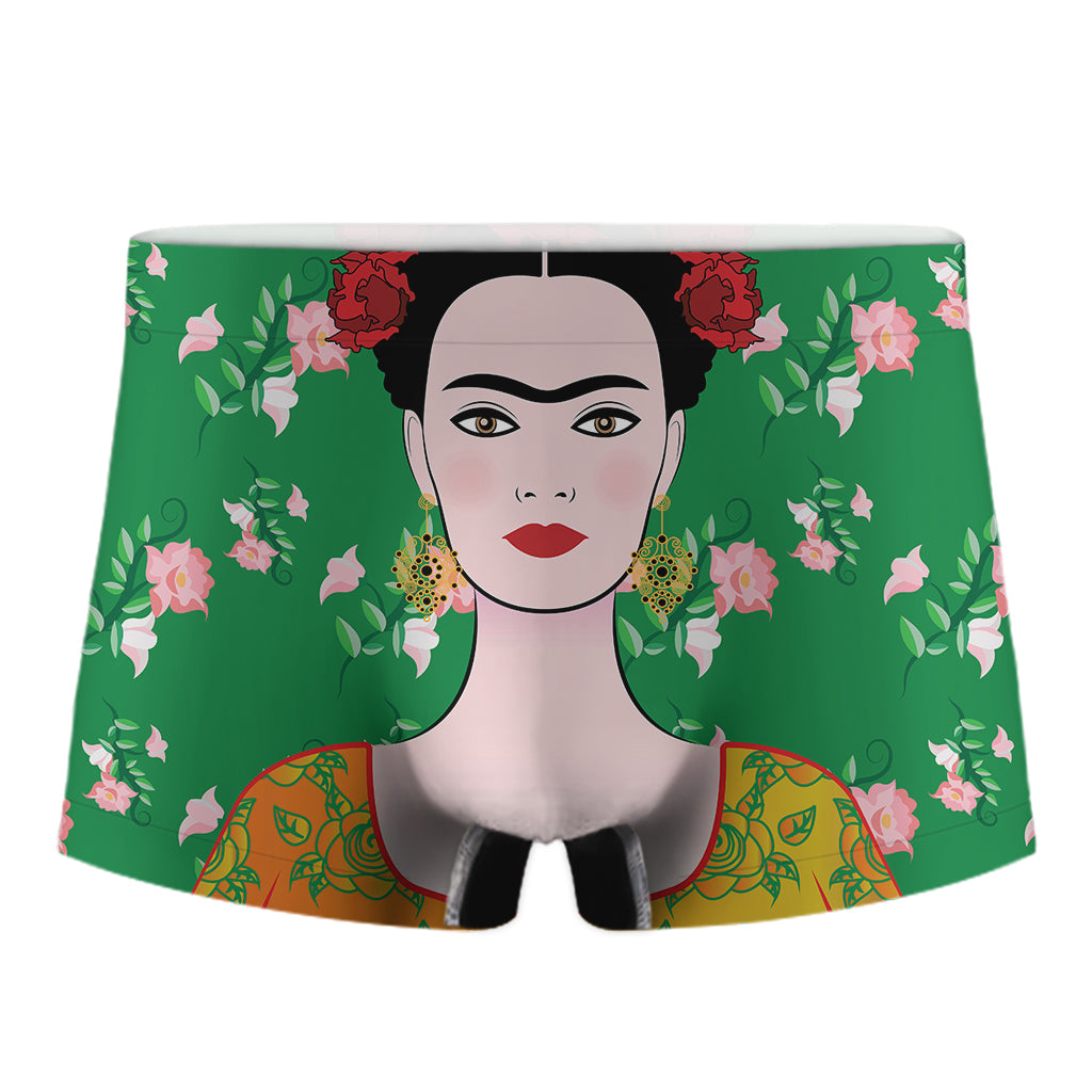 Frida Kahlo And Pink Floral Print Men's Boxer Briefs