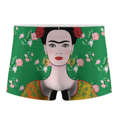Frida Kahlo And Pink Floral Print Men's Boxer Briefs