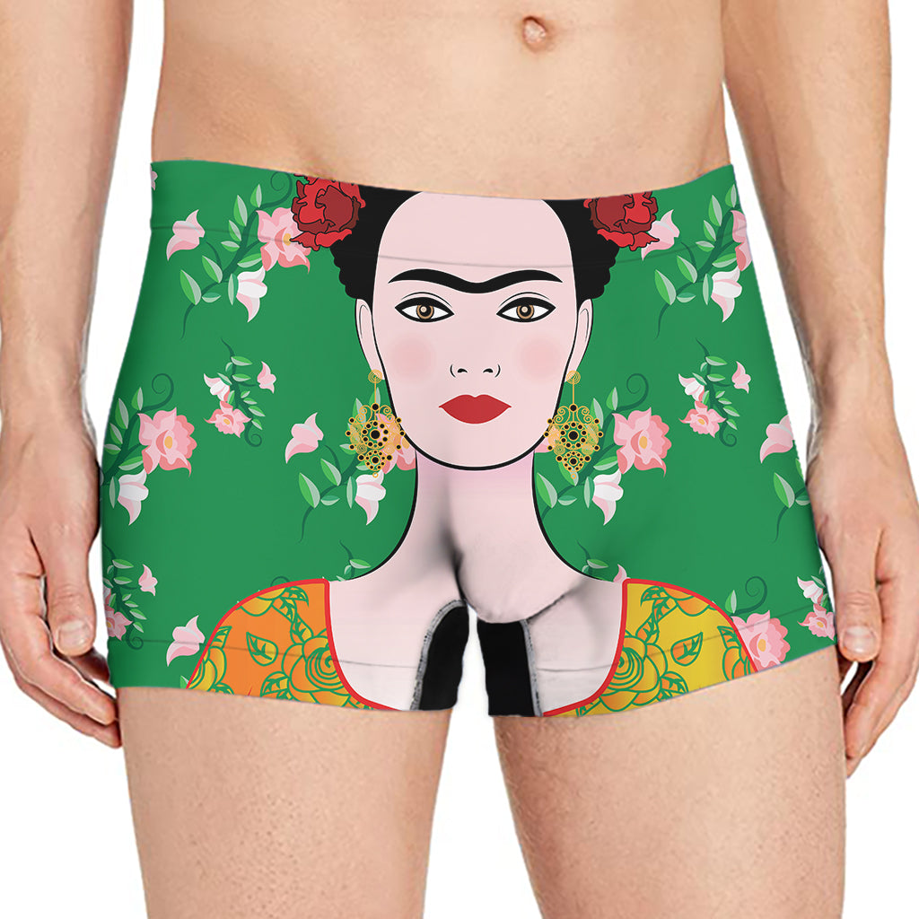 Frida Kahlo And Pink Floral Print Men's Boxer Briefs