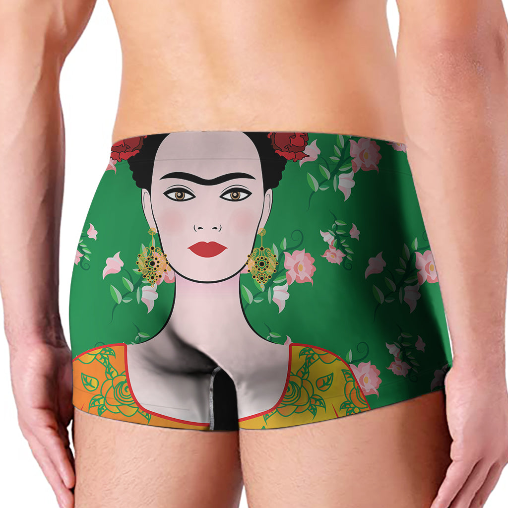 Frida Kahlo And Pink Floral Print Men's Boxer Briefs