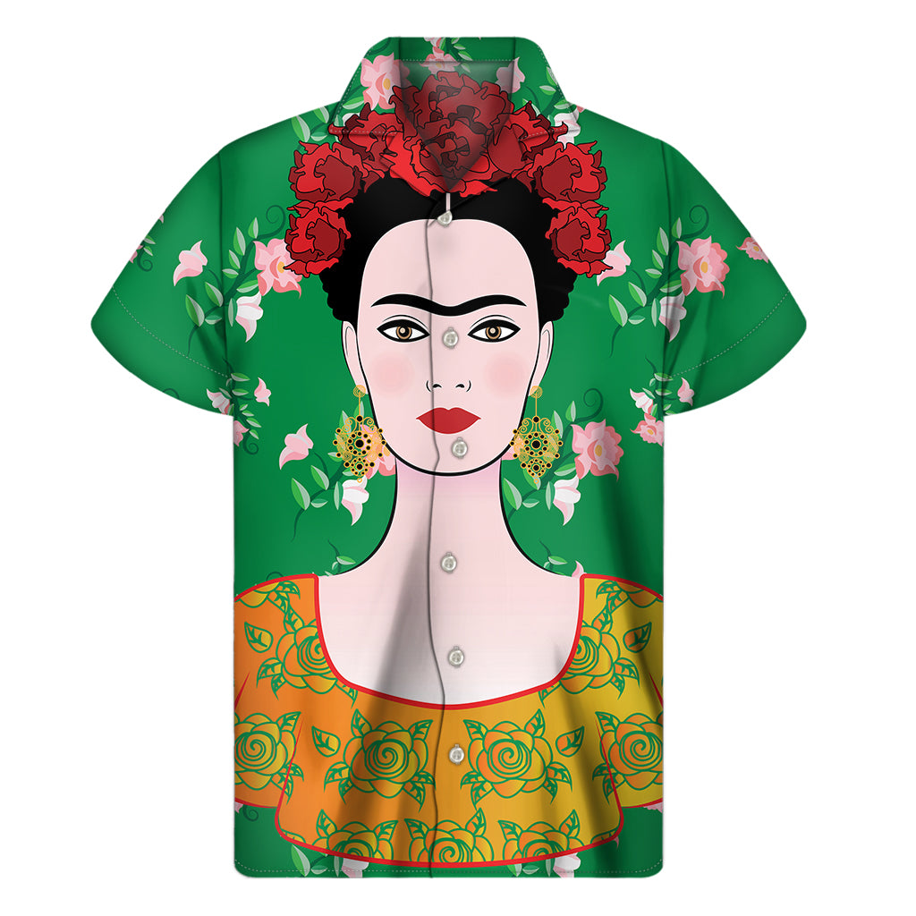 Frida Kahlo And Pink Floral Print Men's Short Sleeve Shirt