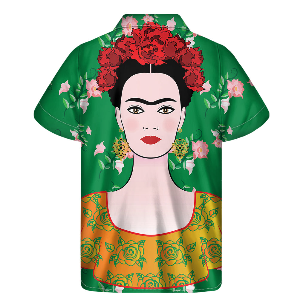 Frida Kahlo And Pink Floral Print Men's Short Sleeve Shirt