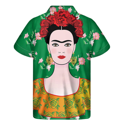 Frida Kahlo And Pink Floral Print Men's Short Sleeve Shirt