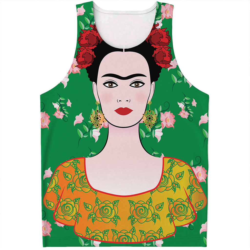 Frida Kahlo And Pink Floral Print Men's Tank Top