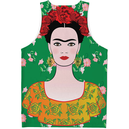 Frida Kahlo And Pink Floral Print Men's Tank Top