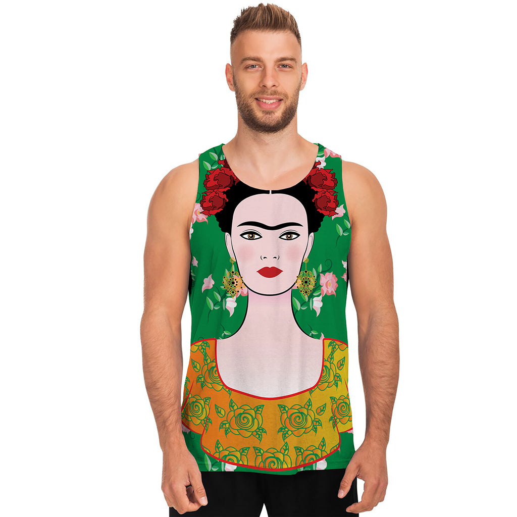 Frida Kahlo And Pink Floral Print Men's Tank Top
