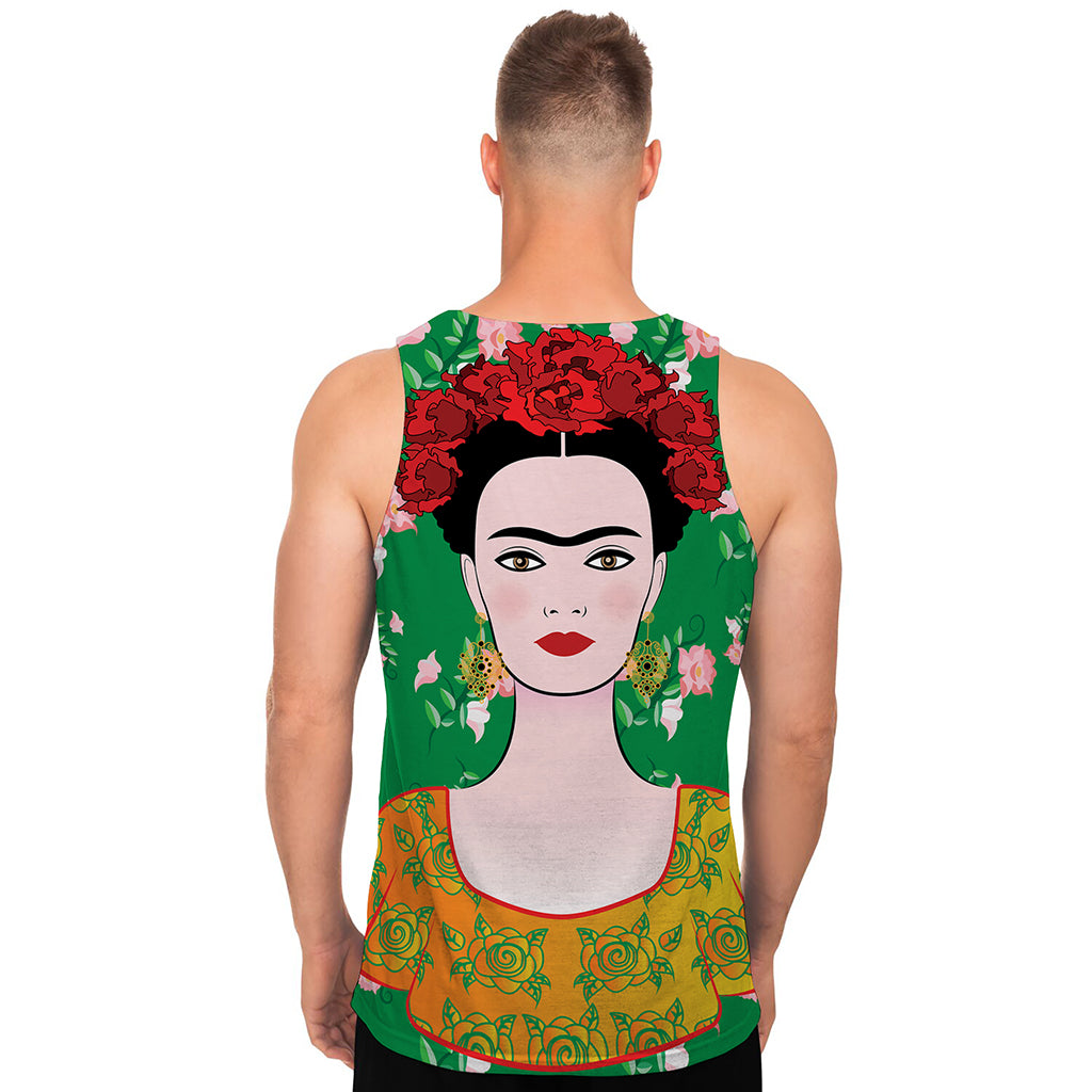 Frida Kahlo And Pink Floral Print Men's Tank Top