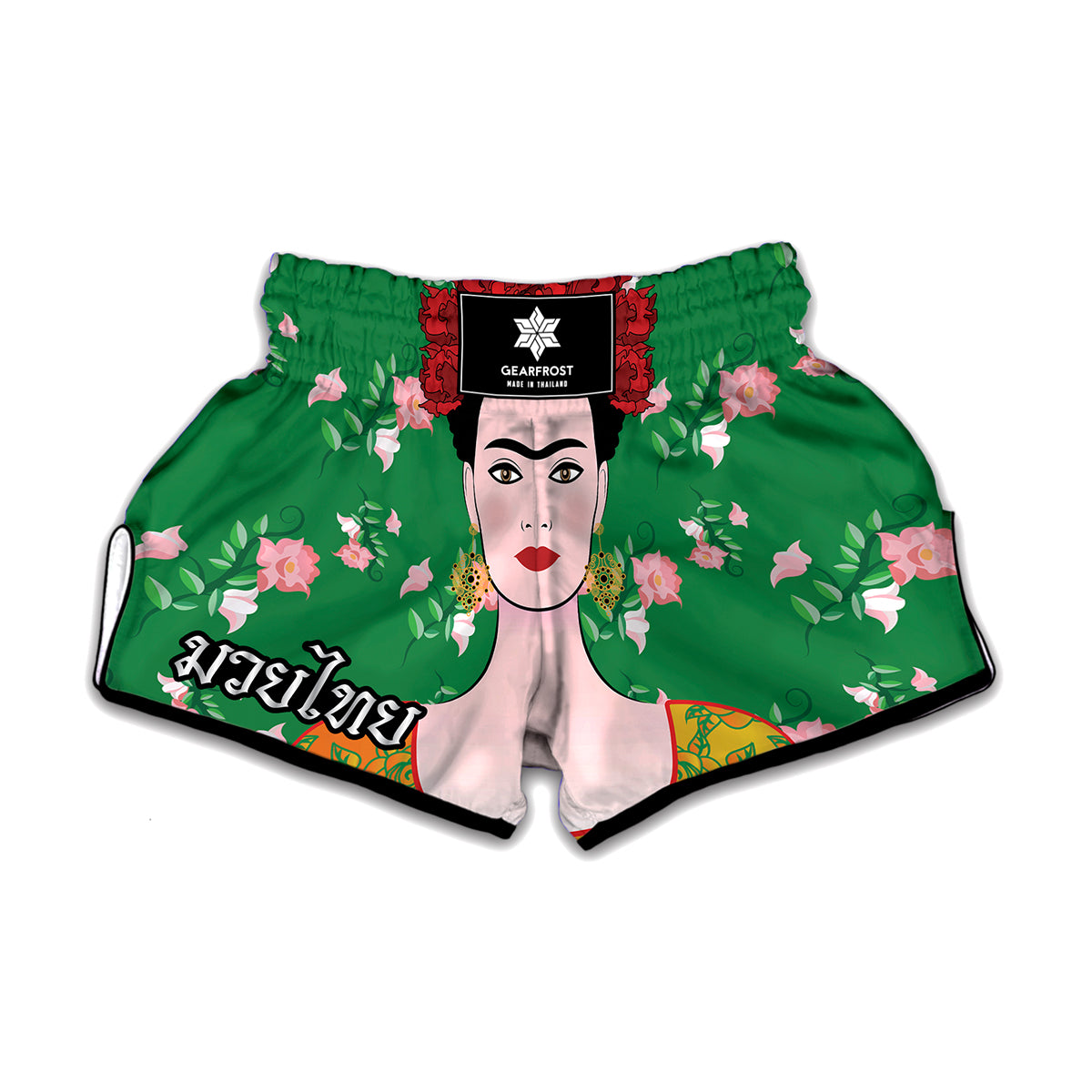 Frida Kahlo And Pink Floral Print Muay Thai Boxing Shorts